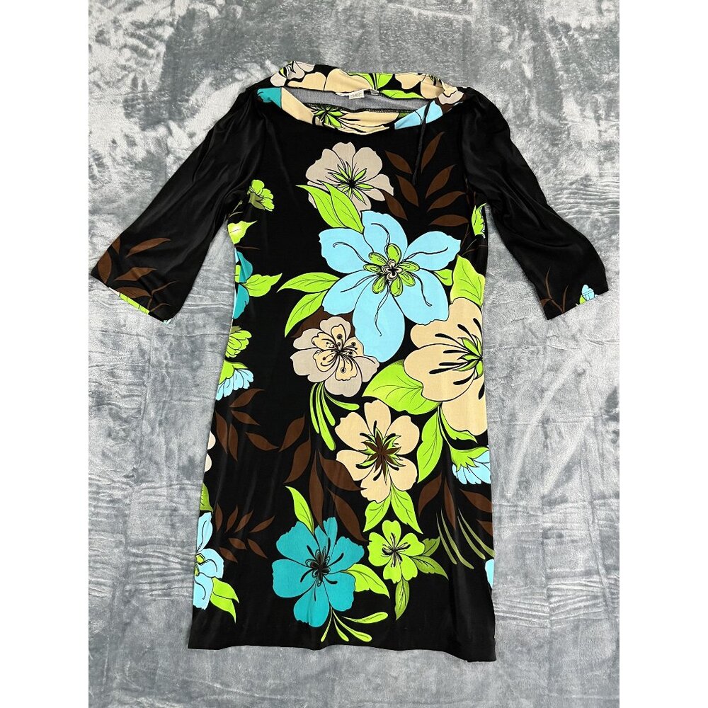 AA Studio Floral Print Dress Black Multicolor Size 12 Knee-Length  Womens